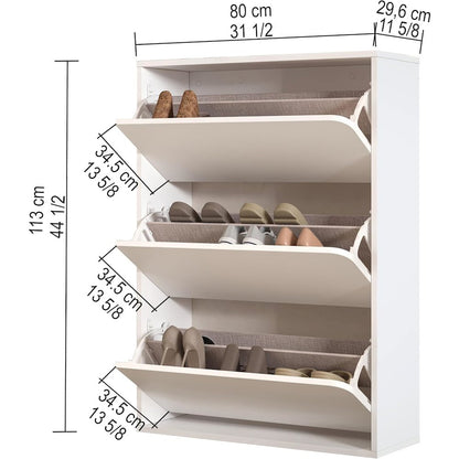 Floating Shoe Cabinet - Space Saver Shoe Rack for Entryway with 3 Flip Drawers