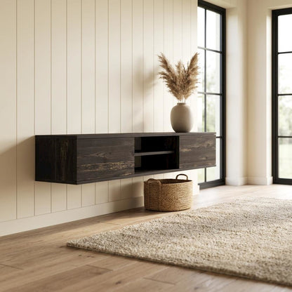 Black Oak Wall-Mounted TV Stand with Engineered Wood Finish