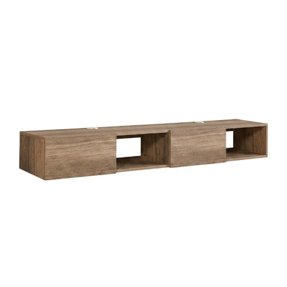 Wall Mounted TV Stand in Black with Modern Floating Shelf Design for 75-Inch TVs