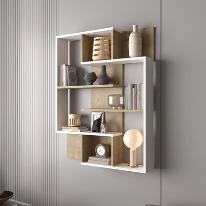 5-Tier Geometric Book Shelf, White and Oak, Kids Bookshelf and Bookcase