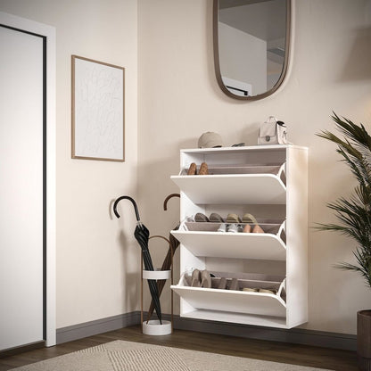 Floating Shoe Cabinet - Space Saver Shoe Rack for Entryway with 3 Flip Drawers
