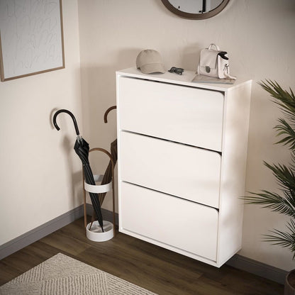 Floating Shoe Cabinet - Space Saver Shoe Rack for Entryway with 3 Flip Drawers