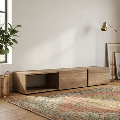 Wall Mounted TV Stand in Black with Modern Floating Shelf Design for 75-Inch TVs
