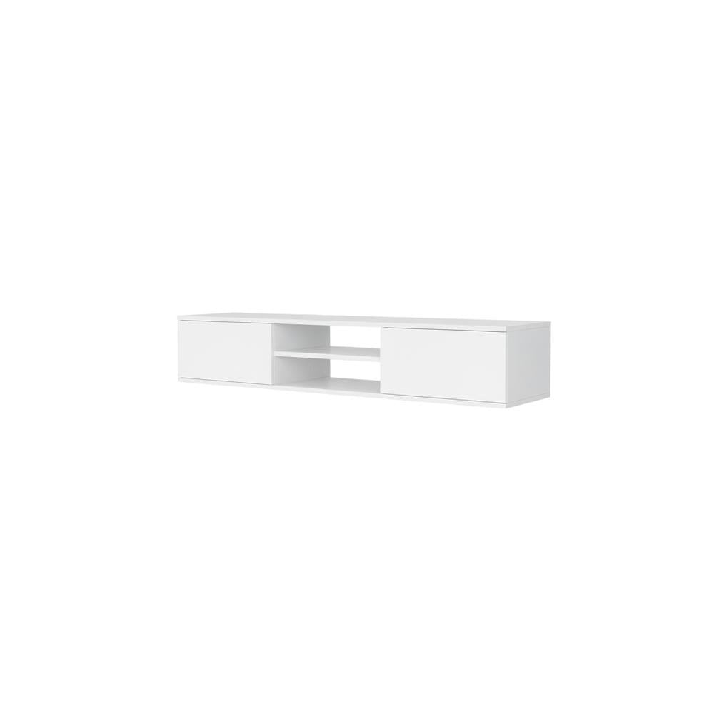 White Floating TV Stand with Wall Mount Design and Engineered Wood Finish