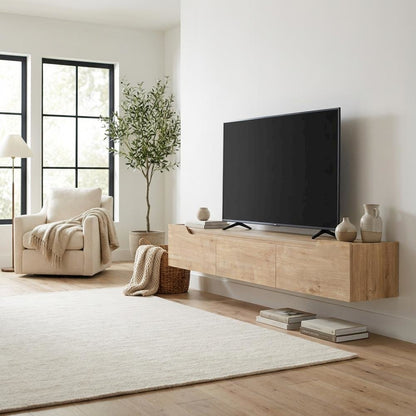 Beige Wall-Mounted TV Stand for Up to 80 Inch Televisions with Engineered Wood