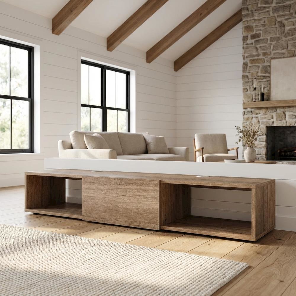 Wall Mounted TV Stand in Black with Modern Floating Shelf Design for 75-Inch TVs