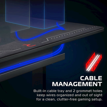 Gaming Desk with Cable Management - 48 Inch Full Computer Desk Mouse Pad- Black