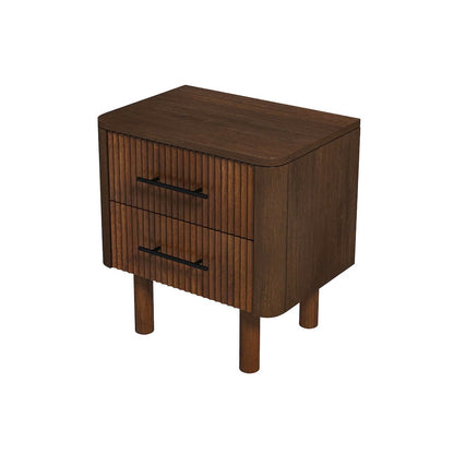 Brown Solid Wood Nightstand with 2 Drawers, Mid Century Modern Design