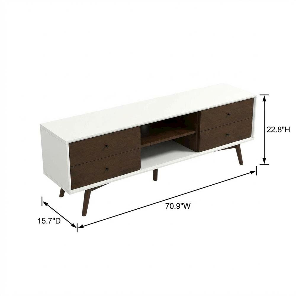 White Walnut TV Stand, Up to 72 Inches, Wood Construction, Modern Style