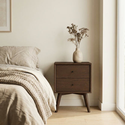 Brown Mid Century Modern Nightstand with Compact Storage and Sleek Design