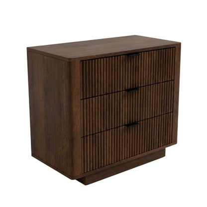 Walnut Nightstand with 3 Drawers and Modern Storage Design