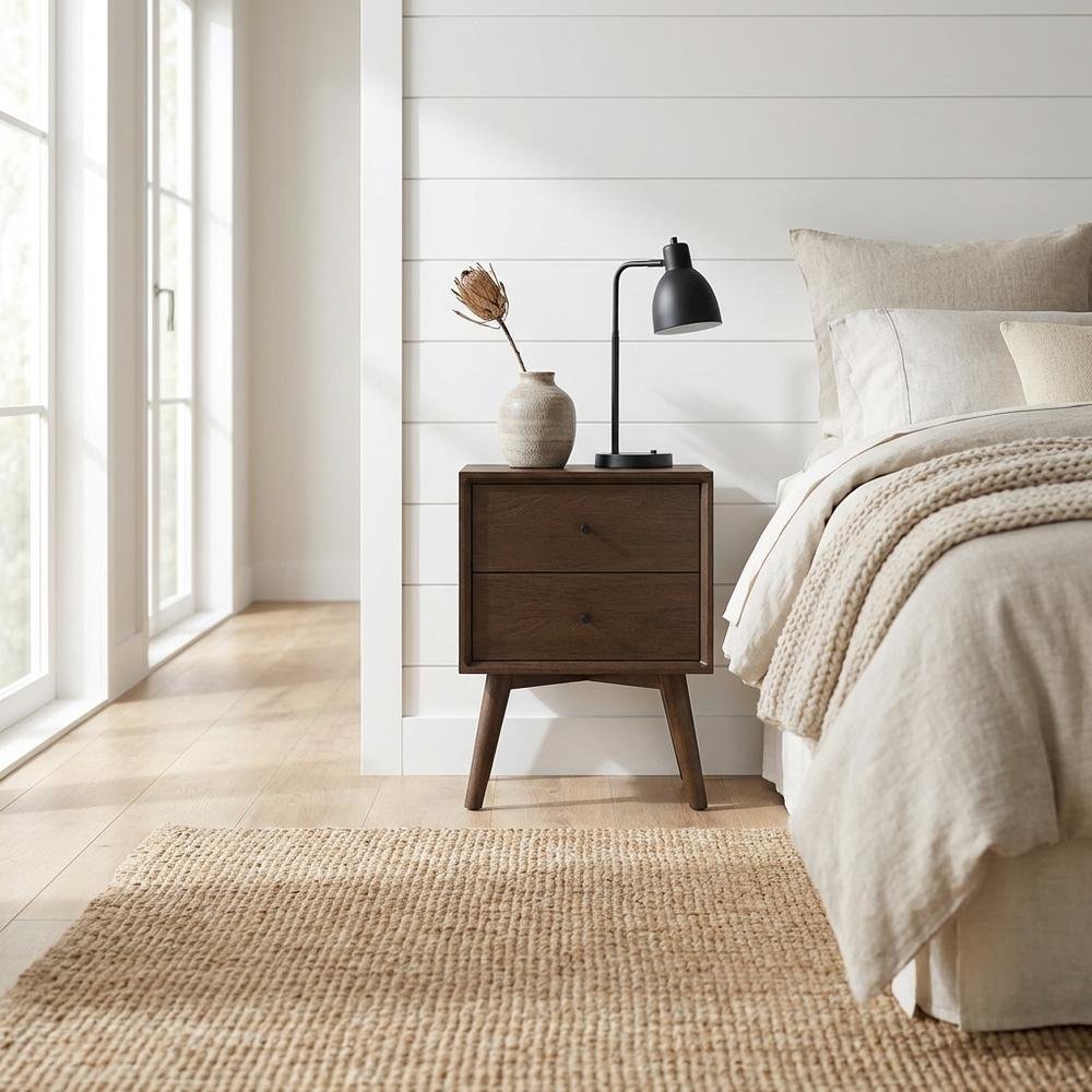 Brown Mid Century Modern Nightstand with Compact Storage and Sleek Design