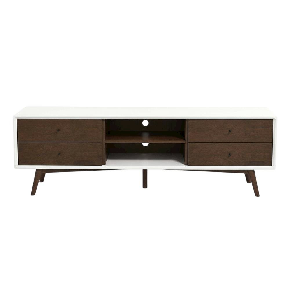 White Walnut TV Stand, Up to 72 Inches, Wood Construction, Modern Style