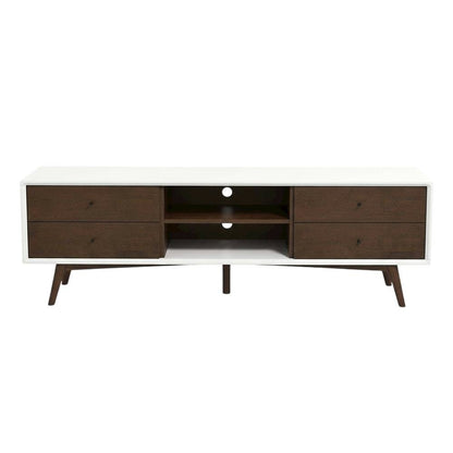 White Walnut TV Stand, Up to 72 Inches, Wood Construction, Modern Style
