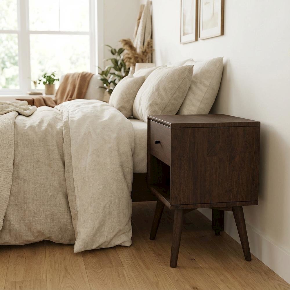 Brown Mid Century Modern Nightstand with Wooden Finish Andelegant Design