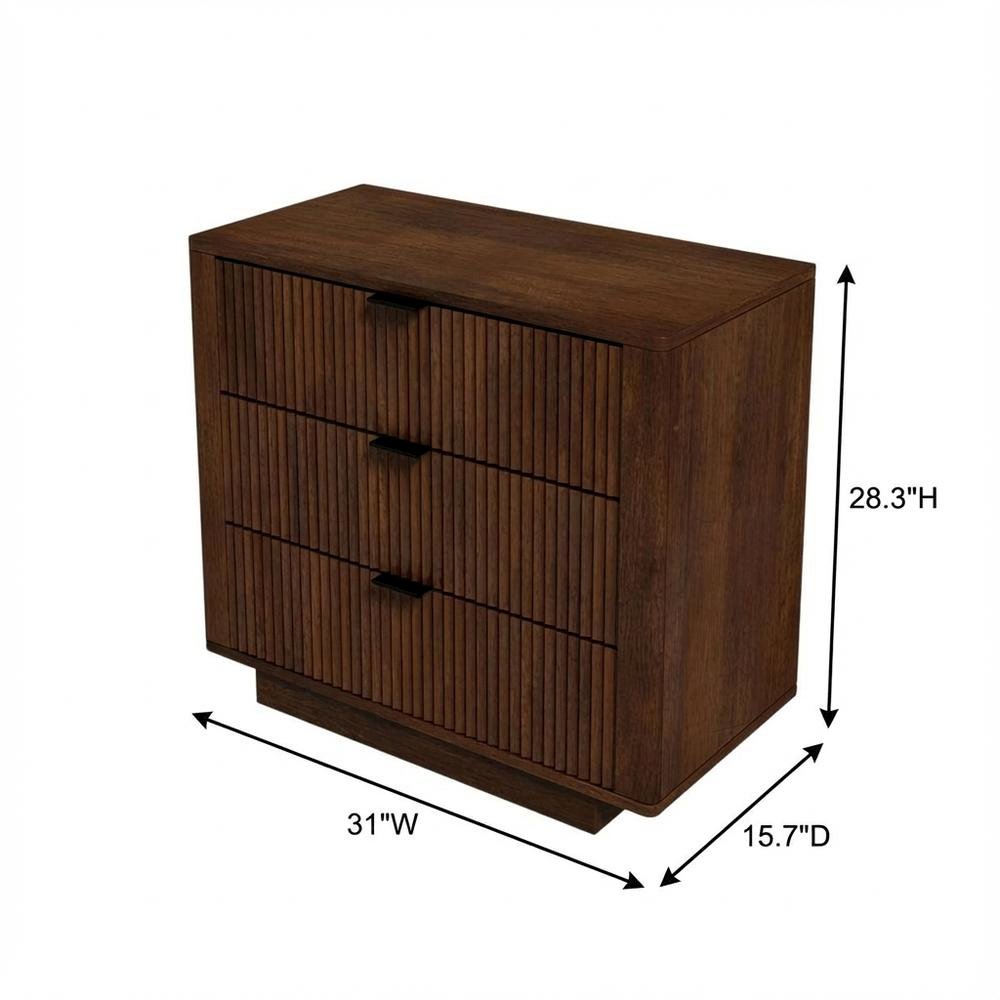 Walnut Nightstand with 3 Drawers and Modern Storage Design