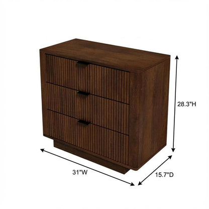 Walnut Nightstand with 3 Drawers and Modern Storage Design