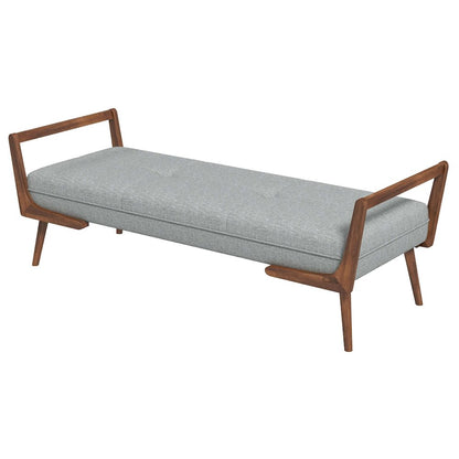 Gray Fabric Bench with Solid Wood Frame, Foam Cushions, Modern Entryway Bench