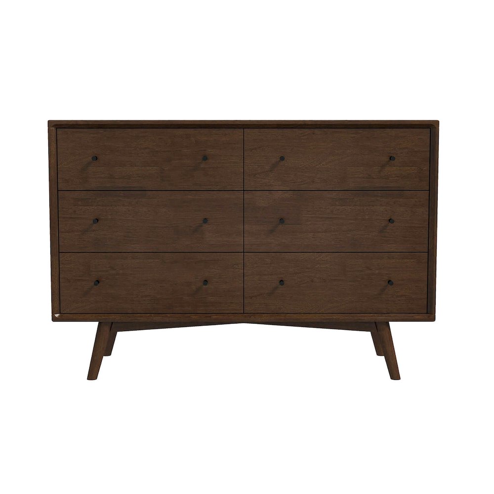 Caroline Mid Century Modern Walnut Dresser 6 Drawer