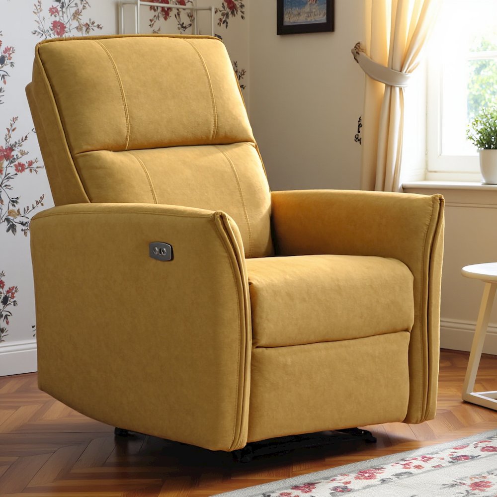 Dark Yellow Suede Recliner Chair, Comfortable and Stylish Recliner, Boucle Chair