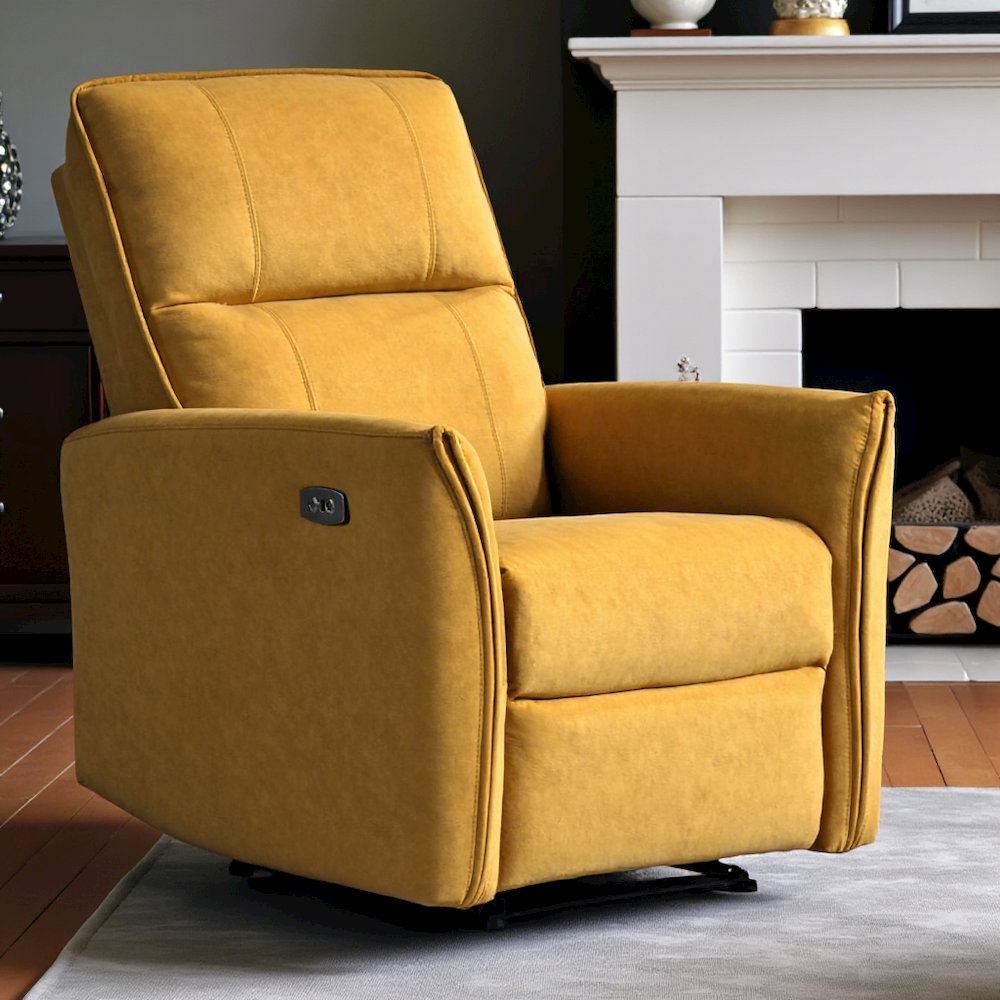 Dark Yellow Suede Recliner Chair, Comfortable and Stylish Recliner, Boucle Chair