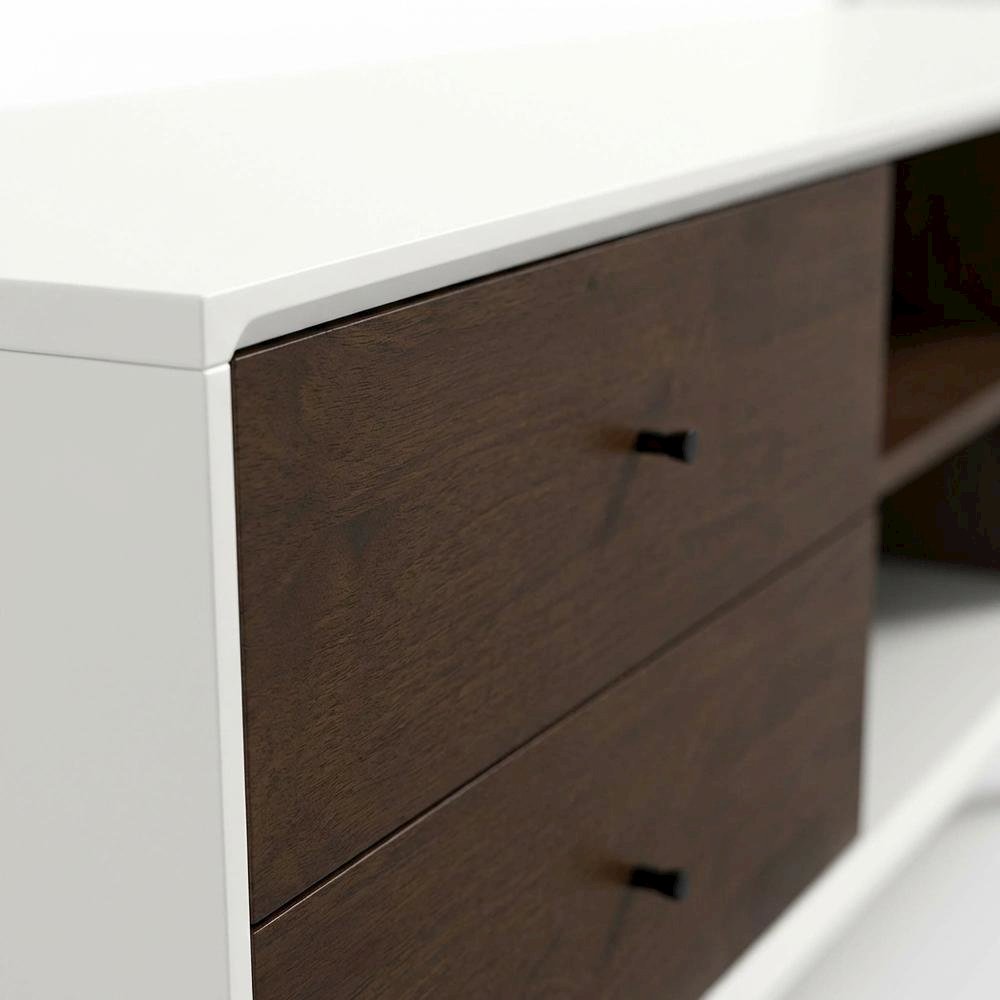 White Walnut TV Stand, Up to 72 Inches, Wood Construction, Modern Style