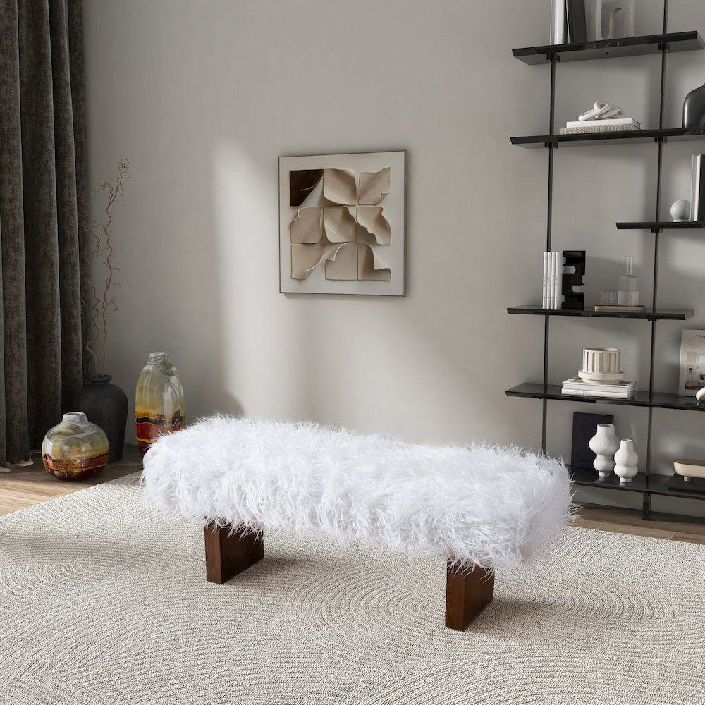 Henley Bench in White Khaki Fur