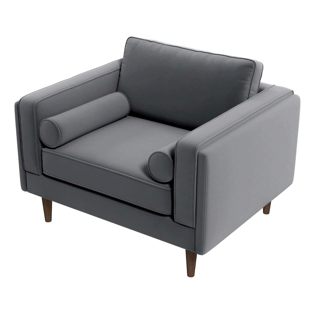 Gray Velvet Accent Chair with Solid Wood Frame, Ideal Living Room Seating