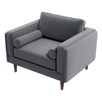 Gray Velvet Accent Chair with Solid Wood Frame, Ideal Living Room Seating