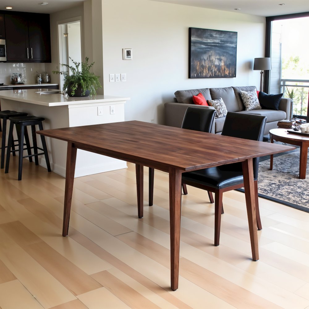 Modern Solid Wood Rectangular Dining Table with Walnut Legs, Brown