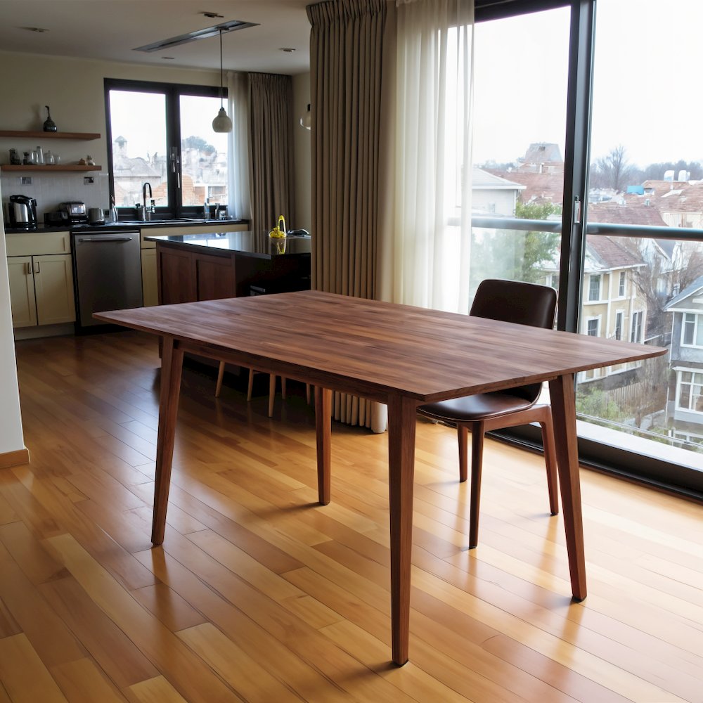 Modern Solid Wood Rectangular Dining Table with Walnut Legs, Brown