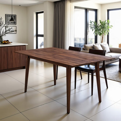 Modern Solid Wood Rectangular Dining Table with Walnut Legs, Brown