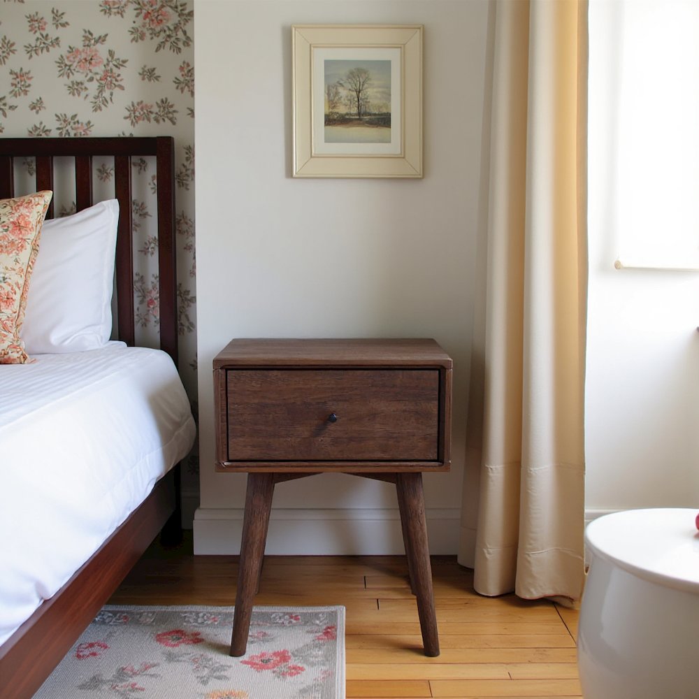 Solid Wood Mid Century Modern Nightstand in Brown, Modern Nightstand Design
