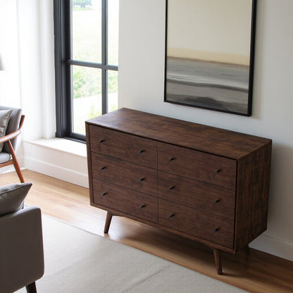 Solid Wood 6-Drawer Dresser for Bedroom, Real Wood Construction, Brown