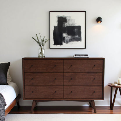 Solid Wood 6-Drawer Dresser for Bedroom, Real Wood Construction, Brown