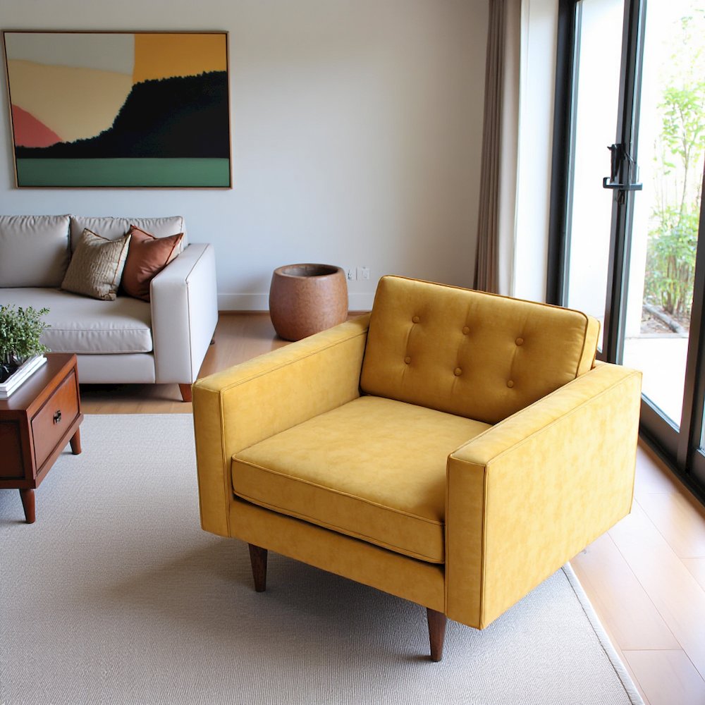 Yellow Velvet Lounge Chair with Solid Wood Frame, Perfect Accent Chair