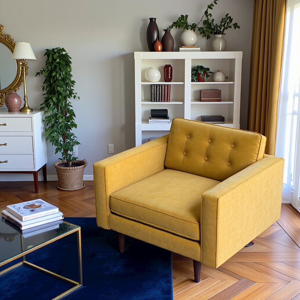 Yellow Velvet Lounge Chair with Solid Wood Frame, Perfect Accent Chair