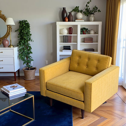 Yellow Velvet Lounge Chair with Solid Wood Frame, Perfect Accent Chair