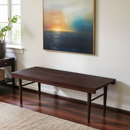 Brown Teak Wood Entryway Bench, Solid Wood Bedroom Bench for Dining Use