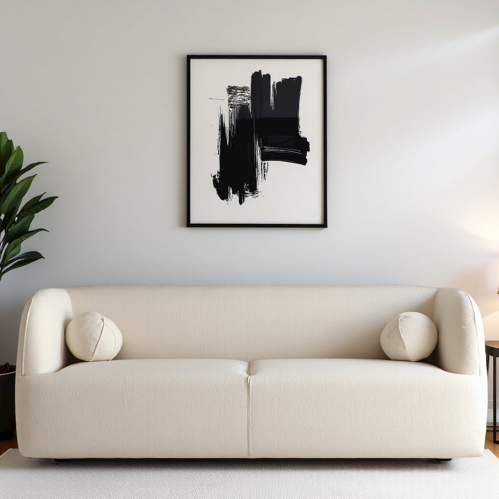 Beige Boucle Sofa with Foam Cushions, Comfortable Living Room Couch
