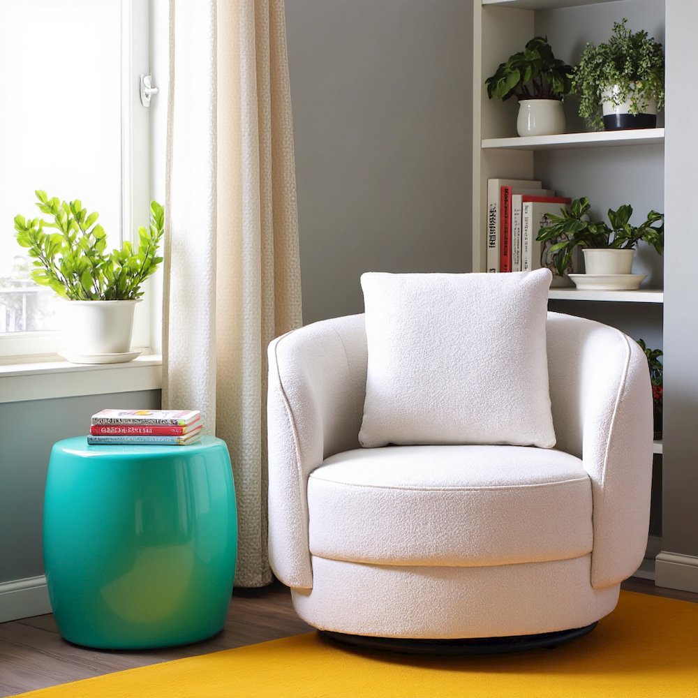 Beige Boucle Lounge Chair with Solid Wood Legs, Perfect Accent Chair