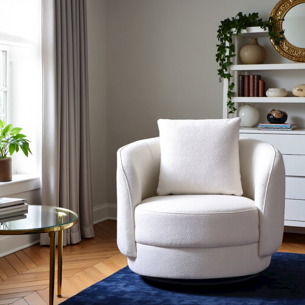Beige Boucle Lounge Chair with Solid Wood Legs, Perfect Accent Chair
