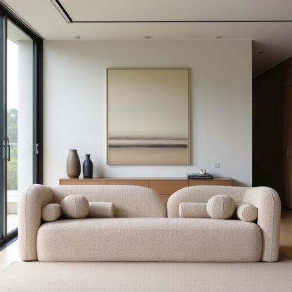 Beige Cloud Sofa, Comfy Couch with Solid Wood Frame and Boucle Upholstery