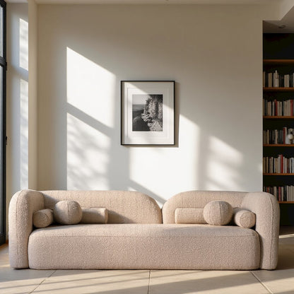 Beige Cloud Sofa, Comfy Couch with Solid Wood Frame and Boucle Upholstery