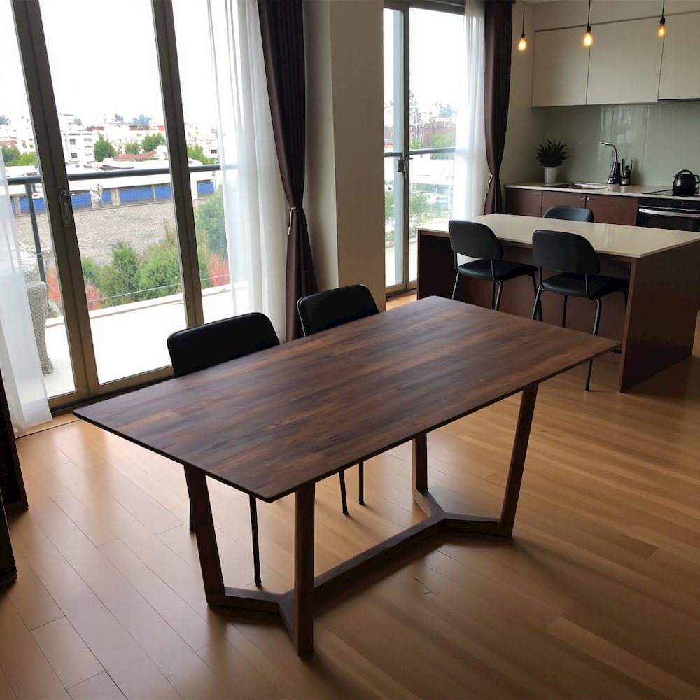 Brown Solid Wood Dining Table, Mid-Century Modern Design for Dining Room