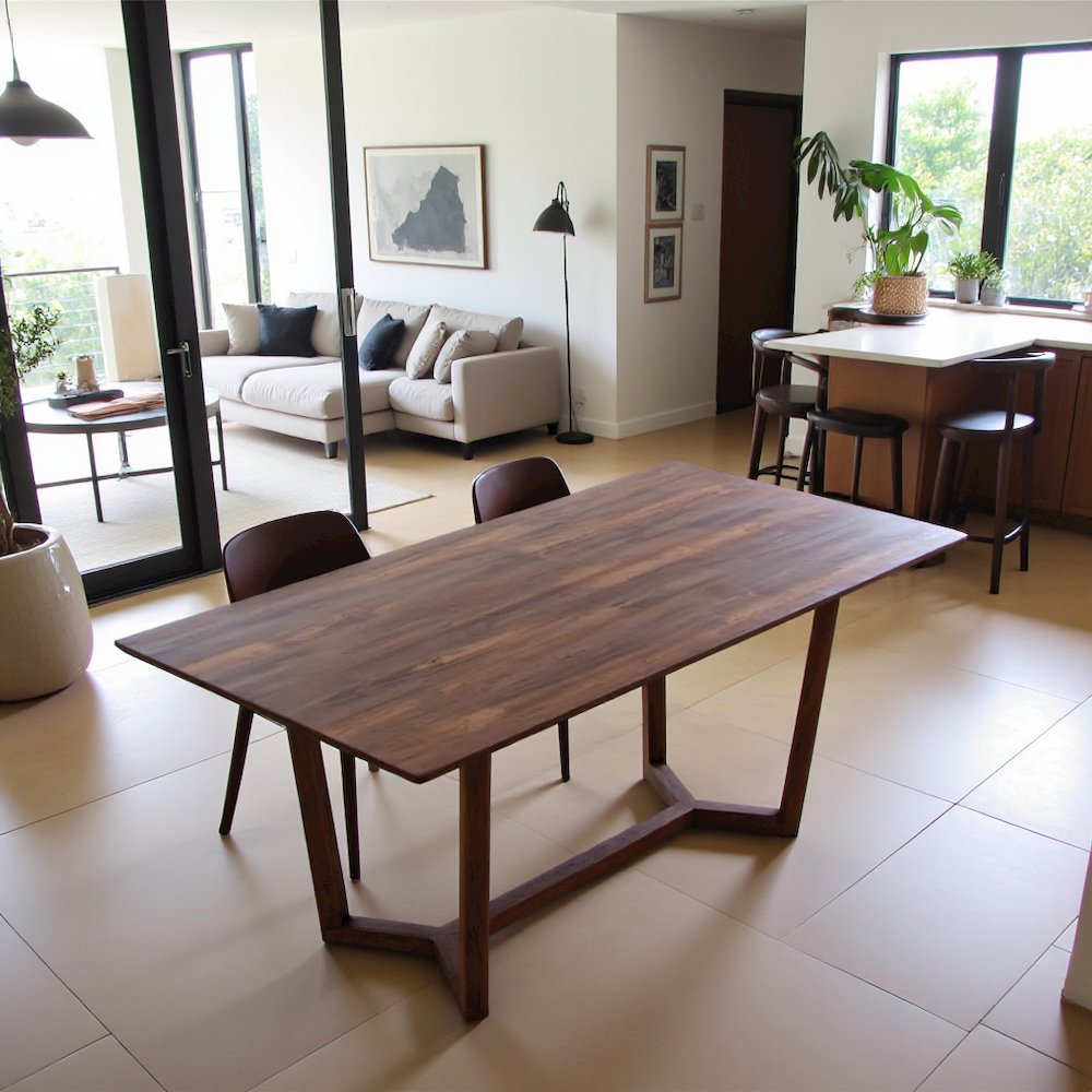 Brown Solid Wood Dining Table, Mid-Century Modern Design for Dining Room
