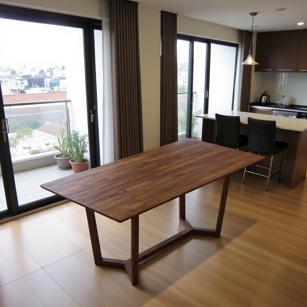 Brown Solid Wood Dining Table, Mid-Century Modern Design for Dining Room
