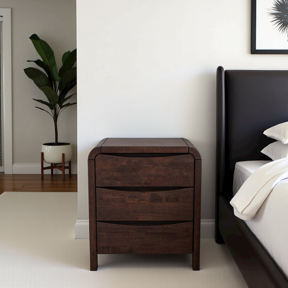 Solid Wood 2-Drawer Nightstand in Brown, Mid Century Modern Nightstand