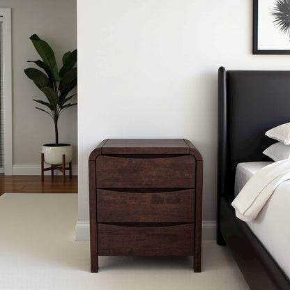 Solid Wood 2-Drawer Nightstand in Brown, Mid Century Modern Nightstand