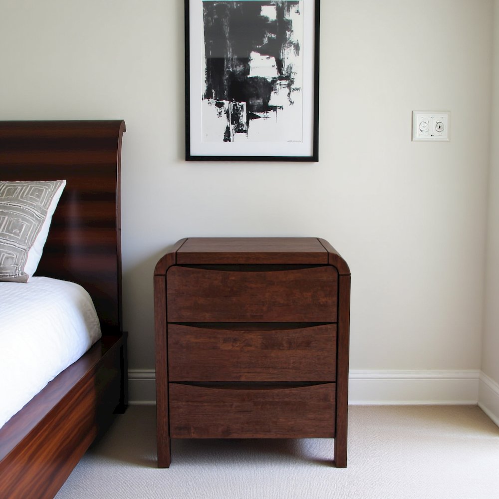 Solid Wood 2-Drawer Nightstand in Brown, Mid Century Modern Nightstand